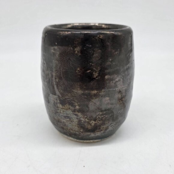 Handcrafted Ceramic Planter Cup With Smoky Glaze Raku Style - Picture 2 of 7